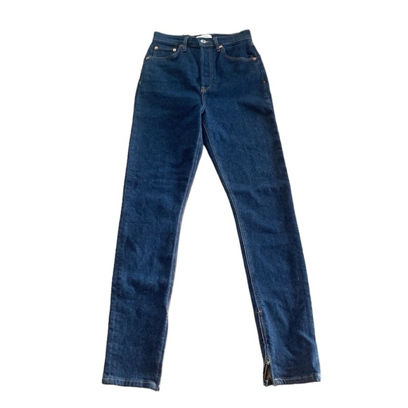 RE/DONE Jeans Super High Drain Pipe Dark Wash High Rise Button Fly Size 26 NWT - Picture 2 of 11
